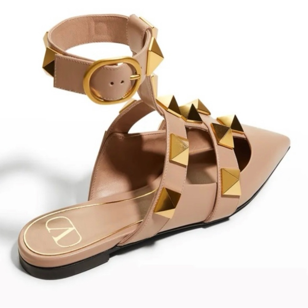 Valentino Tan Gold Studded Sandals